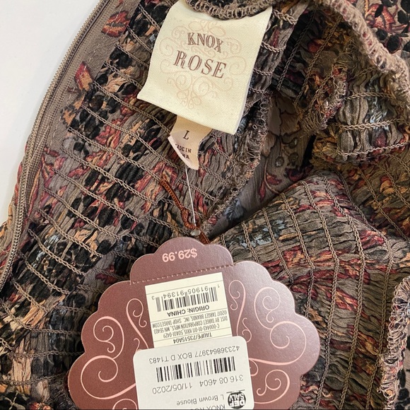 Knox Rose Printed Bishop Long Sleeve Blouse Size L - Picture 8 of 10